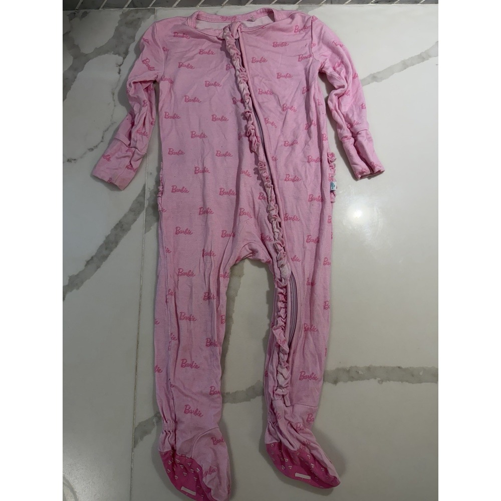 Posh Peanut Baby Girl 9-12 Months Barbie Print One-Piece Pink Zip Footie Pajamas